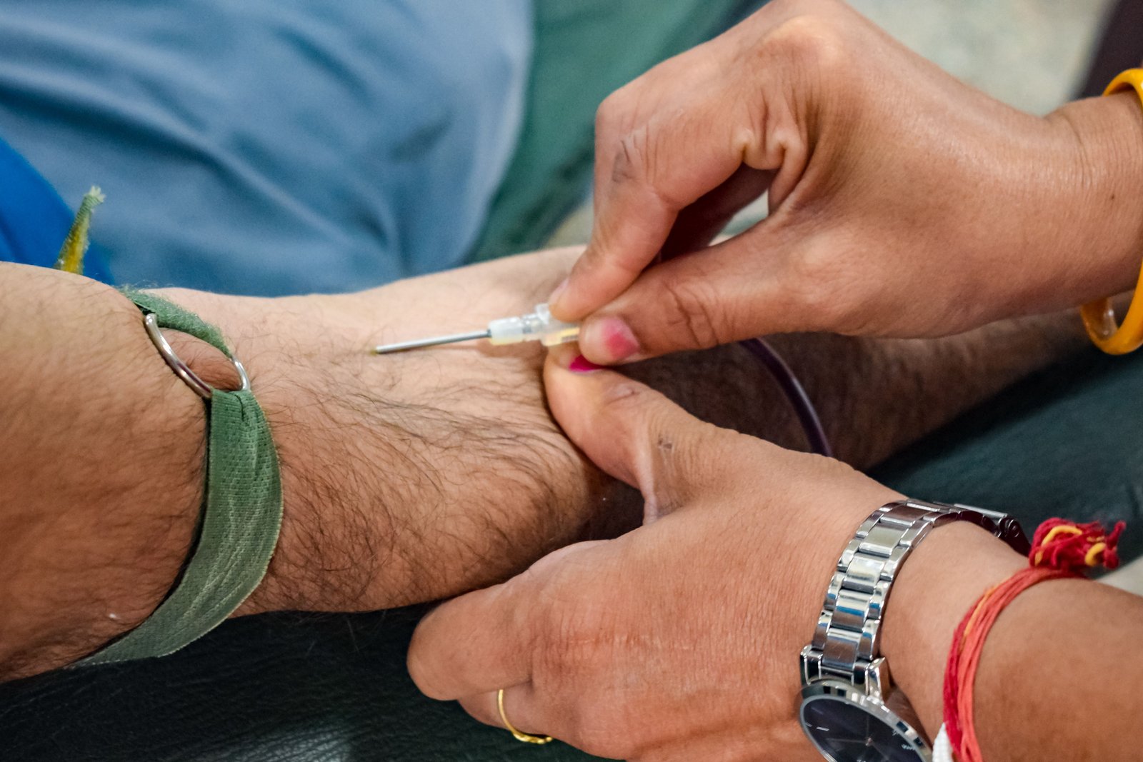 Blood collection during a community health activity